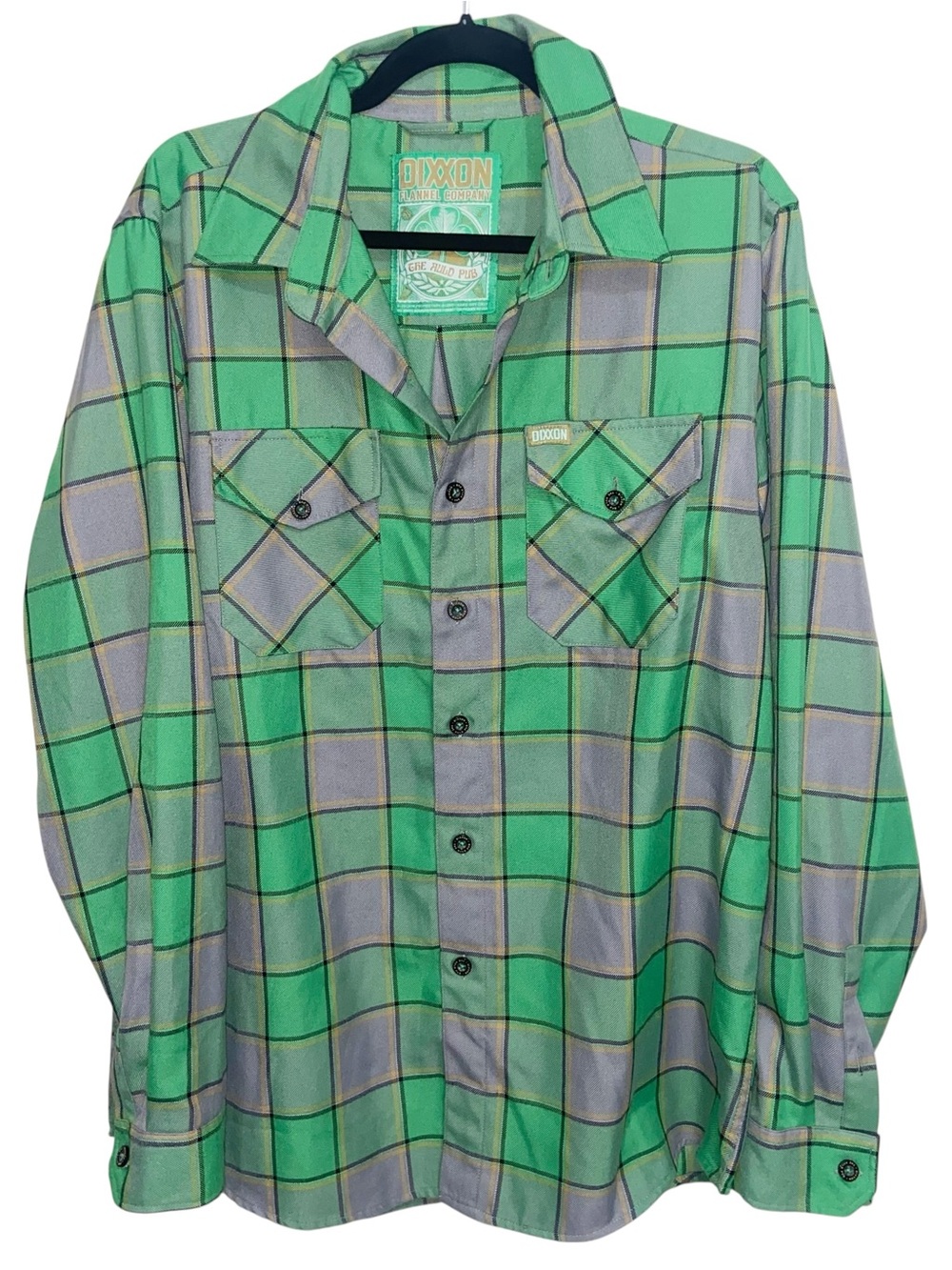 Dixxon Shirt Mens Large The Auld Pub St. Patricks Day Plaid Flannel Outdoor EUC